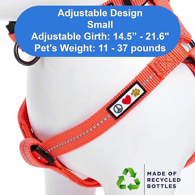 Pawtitas Recycled Reflective Step-in Dog Harness – Adjustable No-Pull Vest for Puppies to Seniors, Safe & Comfortable S Coral