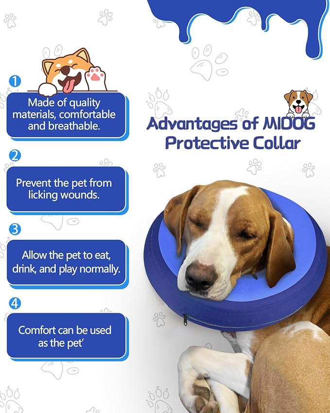 MIDOG Soft Inflatable Dog Cone,Donut E-Collar Alternative for After Surgery, Prevents Licking, Allowing Normal Eating & Vision,Comfortable Recovery Collar for Small Medium Large Dogs&Cats, DarkBlue-XS