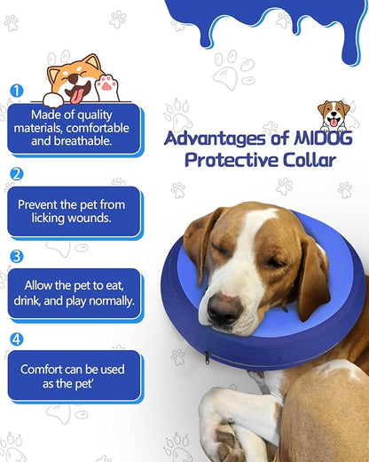 MIDOG Soft Inflatable Dog Cone,Donut E-Collar Alternative for After Surgery, Prevents Licking, Allowing Normal Eating & Vision,Comfortable Recovery Collar for Small Medium Large Dogs&Cats, DarkBlue-XS