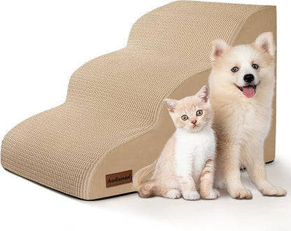 Aodisman 3-Step Dog Ramp and Stairs for Sofa and Chair - Non-Slip Sturdy Pet Steps for Small Dogs and Cats,15.7" H,Khaki