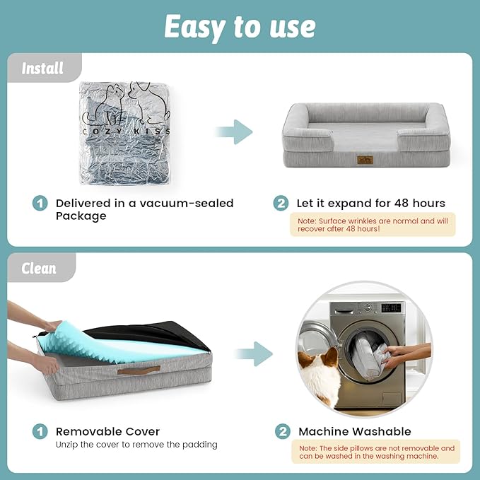 Cooling Dog Bed for Medium Small Size Dogs, Q-Max >0.4 Summer Cool Pet Bed, Orthopedic Foam Dog Sofa with Sides, Bolster Anti-Slip Couch with Washable Removable Cover, M 30x20x6 inch, Grey