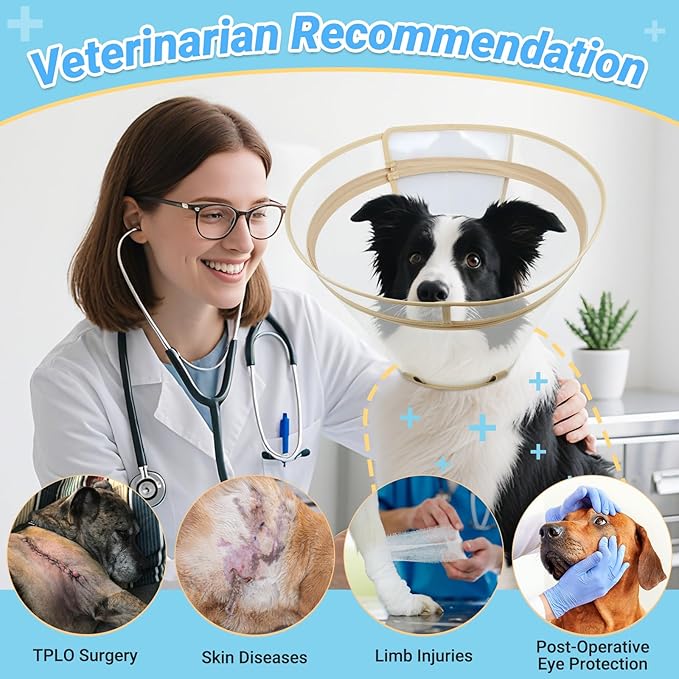 Dog Cone to Stop Licking, Clear Recovery Collar with Detachable Zipper, Sturdy Elizabethan Collar for Large Medium Small Dogs, Soft Adjustable Cone After Surgery Patented, Khaki M