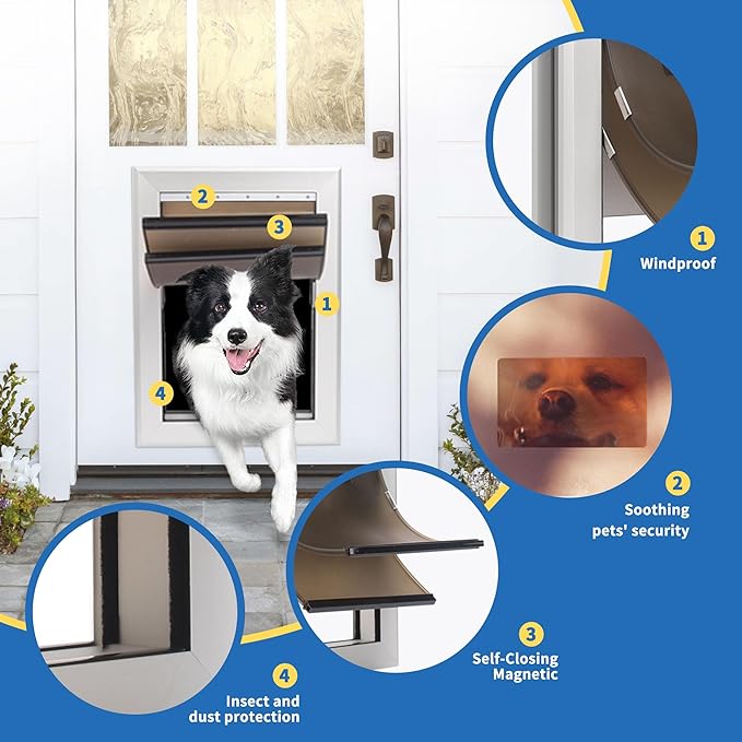Large Dog Door for Door - Aluminum, Lockable for Safety, Easy in & Out, Extreme Weather Resistant, Up to 110 lbs