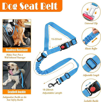 No Pull Dog Harness, Collar & Leash Set with Retractable Dog Seat Belt, Collapsible Dog Bowls and Poop Bag Dispenser - Ideal for Training, Walking, Hiking - Fits Small to Large Dogs(Blue-M)