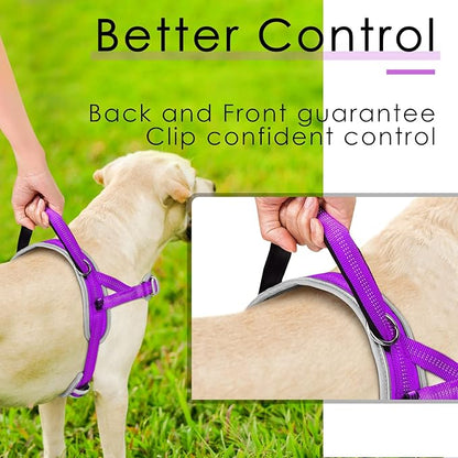 ADVENTUREMORE Dog Harness for Medium Dogs No Pull, Sport Dog Halter Harness Adjustable Reflective Dog Vest Escape Proof Dog Harness with Easy Control Front Clip Handle for Training Walking M Purple