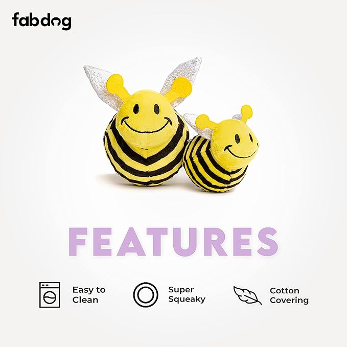 fabdog Faballs Dog Ball Toys - Super Squeaky Durable Dog Toys for All Breeds - Plush Dog Squeak Toy Balls | Animal-Themed Plush Toys | Large Bumble Bee
