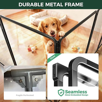 FXW AuraSpace Pro Acrylic Indoor Dog Playpen, Heavy-Duty with Metal Frame, 40" Height 12 Panels for Medium and Large Dogs, Walnut│Patented