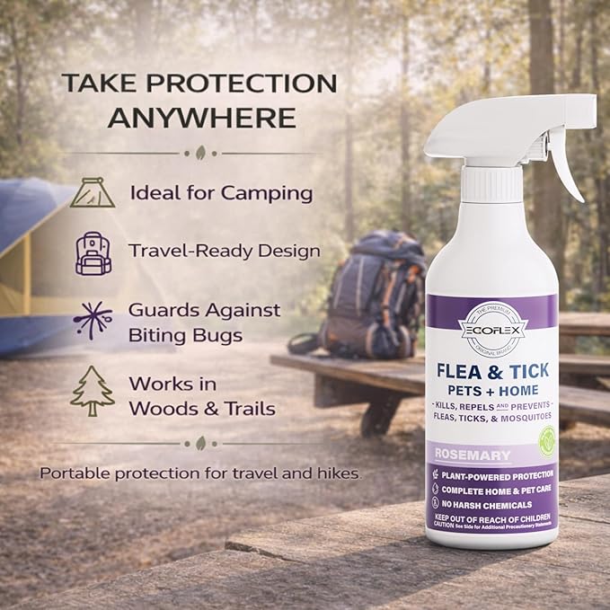 Flea Spray for Home & Pets - Flea and Tick Prevention for Dogs - Plant Based Repellent with Natural Essential Oils for Dog Flea Treatment Protection - Rosemary Scent - 16 Fl Oz