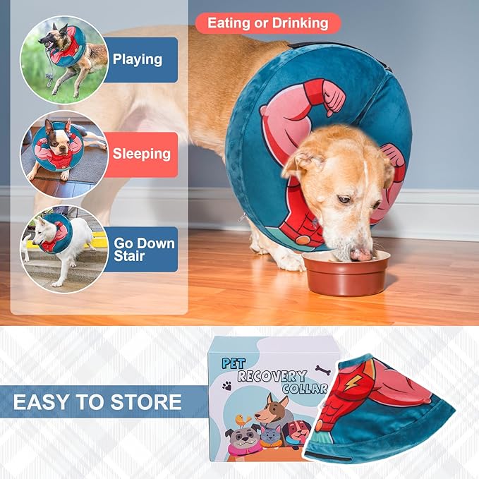 BEAUTYZOO Dog Cone Collar After Surgery for Large Medium Dogs, Soft Dog Cones Alternative to Stop Licking, Comfortable Inflatable Recovery Cones, Dogs Neck Donut Not Block Vision E-Collar, Blue XL