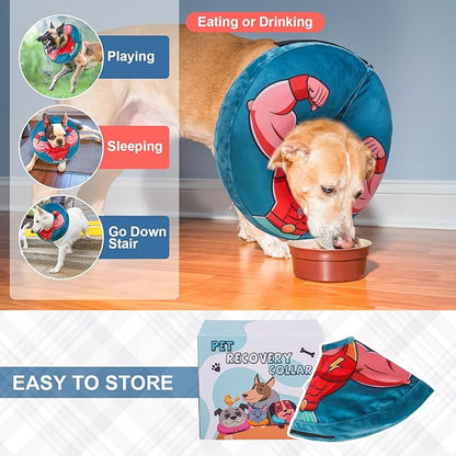 BEAUTYZOO Dog Cone Collar After Surgery for Large Medium Dogs, Soft Dog Cones Alternative to Stop Licking, Comfortable Inflatable Recovery Cones, Dogs Neck Donut Not Block Vision E-Collar, Blue XL
