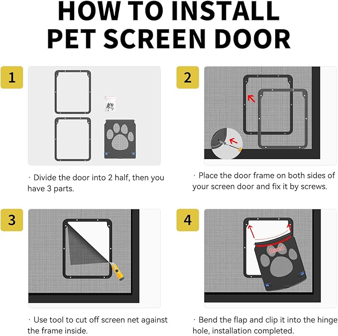 PETLESO Dog Door for Screen Door, Cat Door Screen Small Dog Door Insert for Sliding Door Easy Install, Small 8"×10"