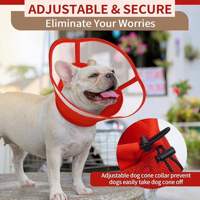 Allroaring Dog Cone, Soft Dog Cones for Small Dogs, Adjustable Doggie Cone Collar to Stop Licking, Professional Pet Recovery Cones E-Collar for Dogs Aftert Surgery Wound Healing, Red S