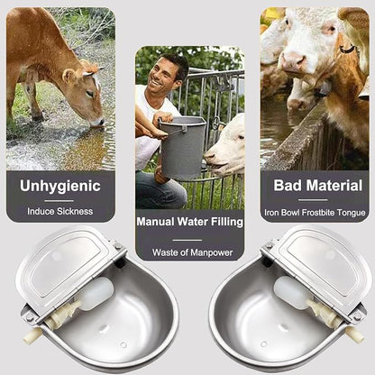 Automatic Animal Water Bowl with Float Valve, 304 Stainless Steel Livestock Water Dispenser for Dog Horse Goat Pig Cow Livestock Water Bowl Kit Includes Bowl, Pipe, 2 Valves, Quick Connector Adapter