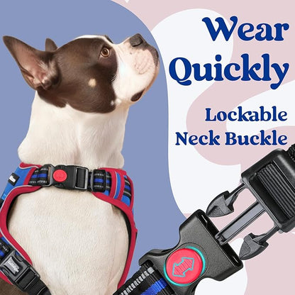 rabbitgoo Dog Harness for Large, No Pull Pet Harness with 3 Buckles, Adjustable Soft Padded Vest with Control Handle, Walking Reflective Pet Vest for Large Dogs, Royal Blue & Red, L