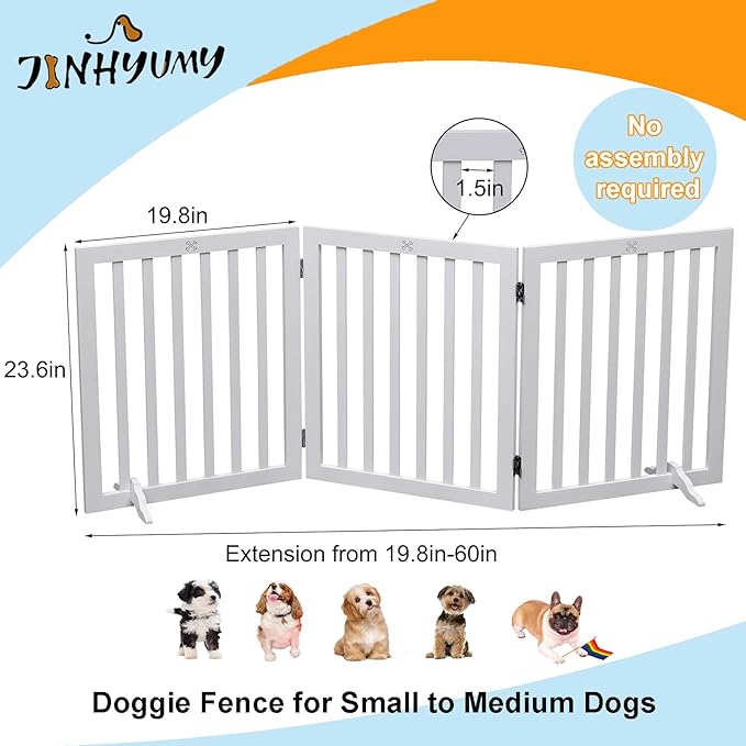 Dog Gate Wooden Freestanding Pet Gate3 Panel 23.6" Height White Indoor Dog Fences,House Gate for Doorways & Stairs