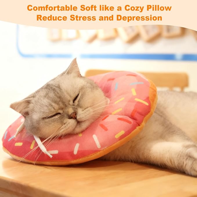 Cat Cone Collar Soft, Comfortable Cat Donut Collar After Surgery, Adjustable Elizabethan Recovery Collars & Cones to Stop Licking, Lightweight Neck Collar Soft Cone for Cats Small Dog (Pink, Large)