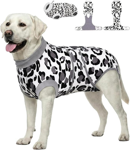 PetWarm Dog Onesie for Surgery Female, Dog Cone Alternative After Surgery, Covers Wounds, Prevents Licking, Fashionable and Protective, Lightweight and Breathable, Leopard Pattern, White, 2XL