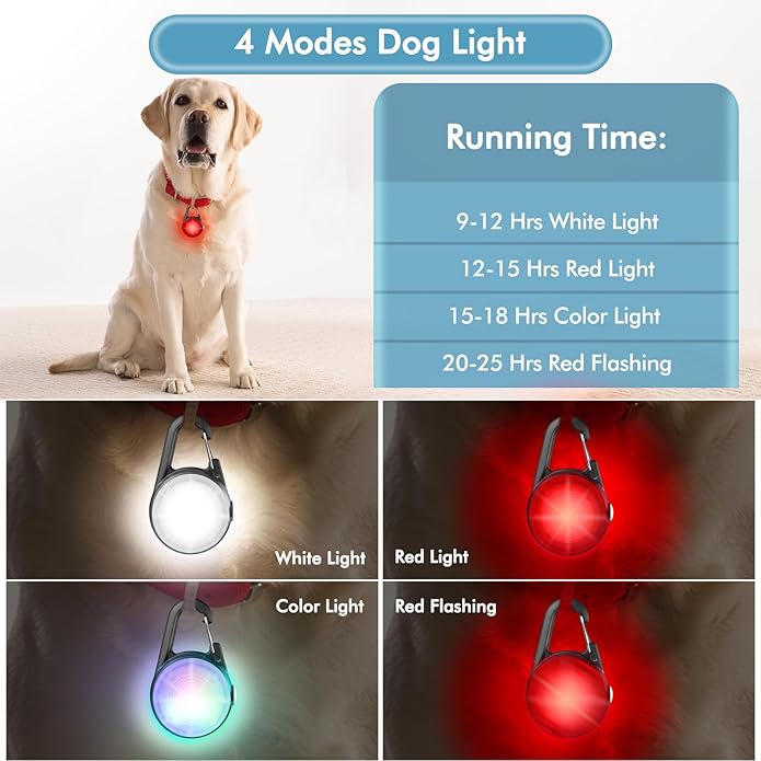4 Modes Dog Collar Light，2 Packs IP68 Waterproof Dog Lights for Night Walking, USB Rechargeable Pet LED for Nighttime Clip on (Black)