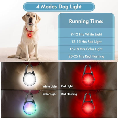 4 Modes Dog Collar Light，2 Packs IP68 Waterproof Dog Lights for Night Walking, USB Rechargeable Pet LED for Nighttime Clip on (Black)