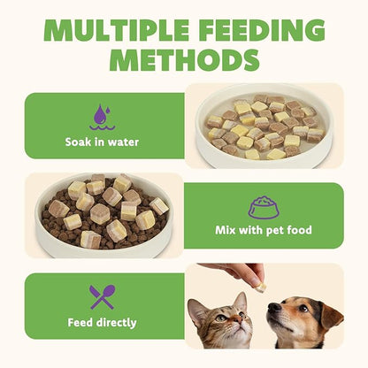 MON2SUN Triple-Layer Freeze Dried Cat & Dog Treats, Chicken, Egg & Chicken Liver Recipe Cube, Grain-Free High Protein Snacks, All Natural Food Topper or Training Rewards, 3.5oz