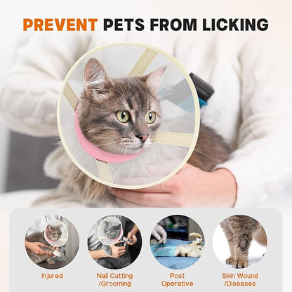 Cat Cone Collar Soft- Adjustable Comfortable Air Mesh Recovery Cone After Surgery to Stop Licking and Scratch, Alternative to Plastic Elizabethan Collar for Cat, Whiskers Freedom (Pink, S)