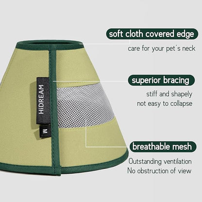 Breathable Soft Dog Recovery Cone Collar After Surgery, Adjustable Lightweight Elizabethan Collar with Air Mesh for Cats, Protective Collar to Stop Licking for Puppy, Green, M