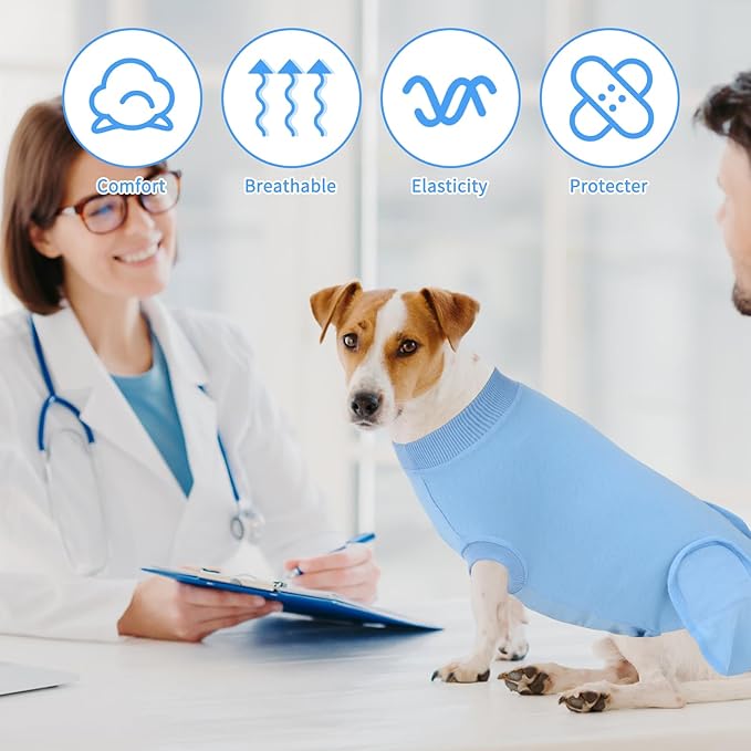 2 Packs Breathable Cotton Dog Recovery Suit for After Neuter Spay Abdominal Wounds Protector, Professional Anti-Licking Onesies for Male Female Pets Surgery Bandages, XL Black Blue Pure