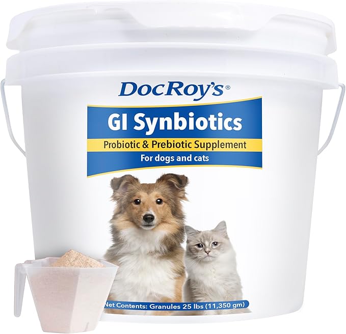 Doc Roy’s GI Synbiotics Probiotic & Prebiotic Granules for Dogs & Cats, Digestive & Immune Health Supplement with Live Cultures, BgMOS & Beta Glucans, Chicken Flavor, 25lb Granules