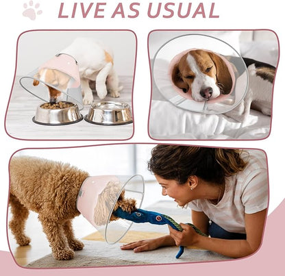 Dog Cone Collar with Snap-on Detachable Soft Liner, Lightweight Transparent Elizabethan Alternative to Stop Licking, for Spay Neuter Surgery Recovery, for Medium Large Small Dogs (Pink,XS)