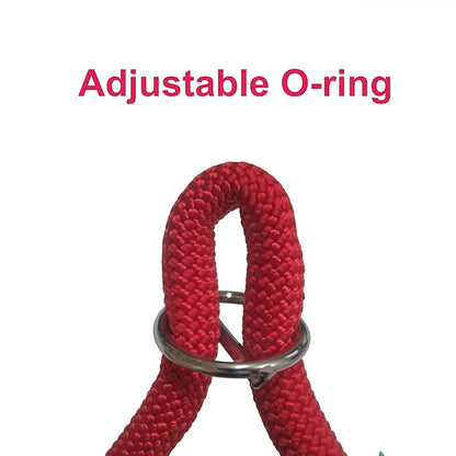 Braided Round Martingale Dog Collar, Training Collar with Slidable Stop Ring - Ideal for Large Dogs (L(1/2") - 22" Long, Red)