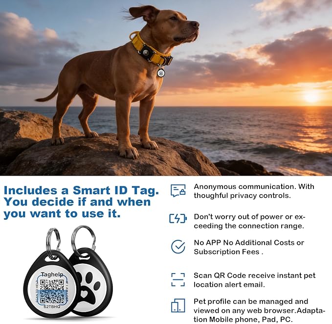 TAGHELP-AirTag Dog Collar with QR Code ID Tag, Tactical Military Reflective Adjustable Dog Collar with Holder Handle, for Large Medium Dogs, Durable Nylon with Metal Buckle (Yellow-M)