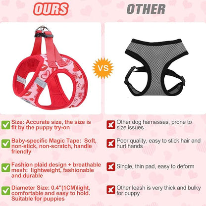 BEAUTYZOO Step in Dog Harness and Leash Set,Reflective Dog Harness No Pull No Choke Puppy Harness for Small Medium Large Dogs Cats,Soft Padded Mesh Vest Harnesses for Girl and Boy,Valentine's Day S