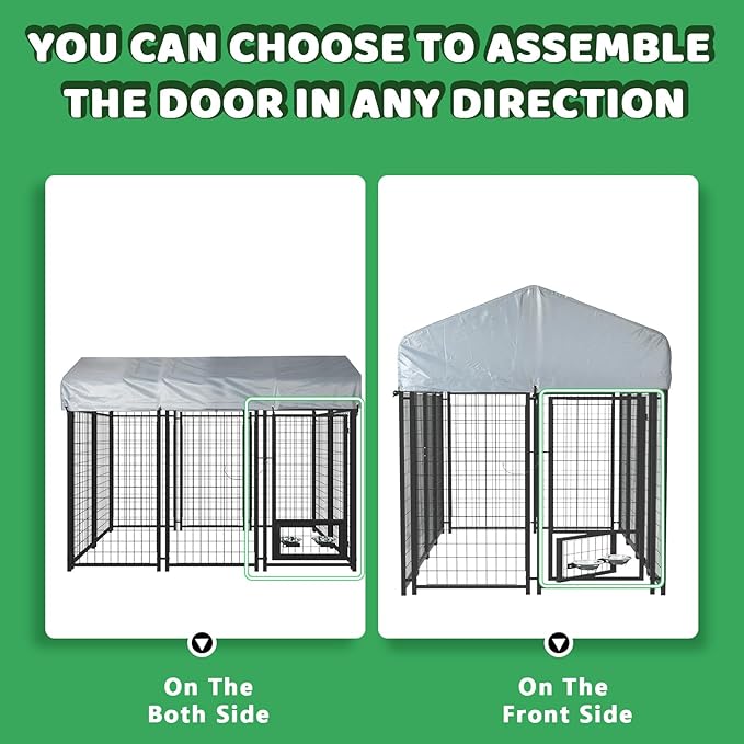 LEMBERI 6x4x4 Outside Dog Kennel with Roof for Large Dogs,Heavy Duty Welded Wire Steel Dog Playpen Fence with Secure Lock, Pet Pen with UV-Resistant Waterproof Cover (69.1''L x 50.4''W x 56.6'H)