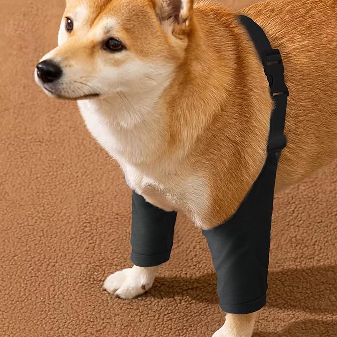 ROZKITCH Dog Surgery Leg Sleeve for Front Legs, Pet Prevent Licking Wound Elbow Knee Protector, Dog Leg Sleeve to Stop Licking Cone Collar Alternative for Sprain ACL CCL Arthritis Black XL