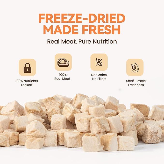 Freeze Dried Chicken Cat Treats, 4 oz, Single Ingredient Healthy Cat Food Toppers for Picky Cats, High Protein Snacks