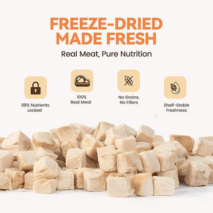 Freeze Dried Chicken Cat Treats, 4 oz, Single Ingredient Healthy Cat Food Toppers for Picky Cats, High Protein Snacks