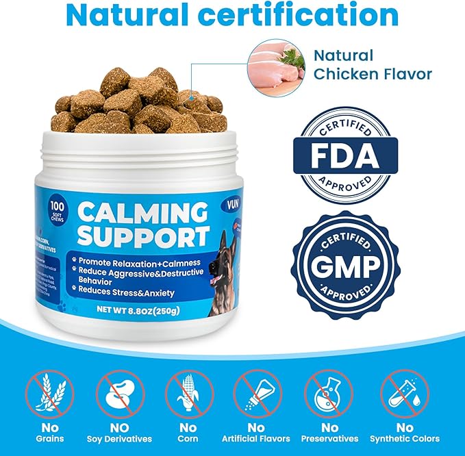 Calming Chews for Dog,Dog Calming Chews Anxiety&Stress Relief Treat with Melatonin,L-Theanine,Sleep Aid for Small/Large Dogs for Separation,Barking,Thunderstorm,Fireworks,Travel,Vet Visit -100 Counts