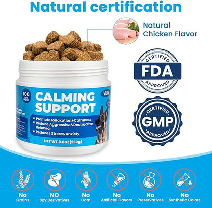 Calming Chews for Dog,Dog Calming Chews Anxiety&Stress Relief Treat with Melatonin,L-Theanine,Sleep Aid for Small/Large Dogs for Separation,Barking,Thunderstorm,Fireworks,Travel,Vet Visit -100 Counts
