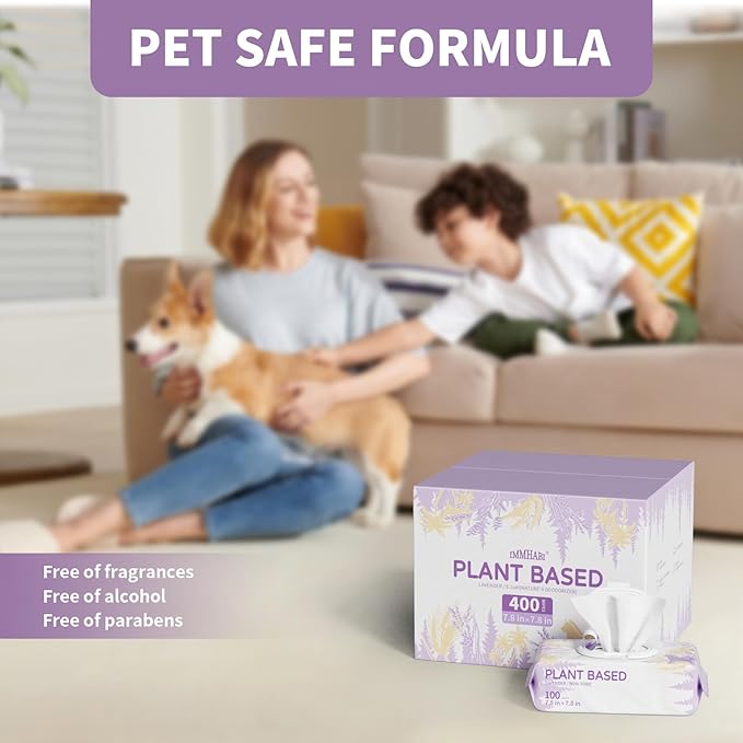 IMMHABI 400 PCS Pet Wipes for Paws and Butt Hypoallergenic Pets Cleansing & Deodorizing Anal Gland Hygienic Puppy Wipes for Dogs Face and Body Wipes Cleaning Fur Doggie Wipes Doggy Wipes (Lavender)