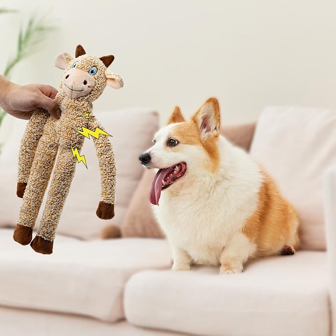BUYPOW Raccoon No Stuffing Dog Toys for Large Dogs, Squeaky Crinkle Interactive Dog Animals, Plush Teething Toys to Keep Them Busy, Cute Funny Dogs Gifts for Small Medium Large Breed