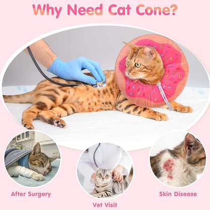 BEAUTYZOO Cat Cone Collars Soft, Cat Recovery E Collars After Surgery to Stop Licking, Adjustable Elizabeth Circle Collar Cute Pet Donut Pillow for Cats Kitten Small Dogs, Pink S