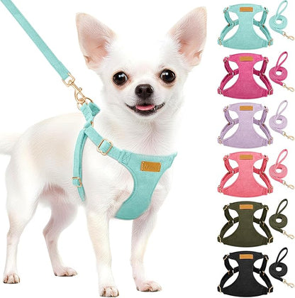 SlowTon Dog Harness Small Sized Dog - Soft XXS Dog Harness and Leash Set No Pull No Chock, Adjustable Lightweight Puppy Harness for XS Small Medium Dogs Cats (Solid Light Blue, S)