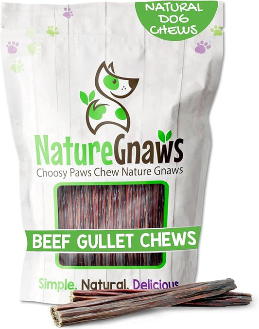 Nature Gnaws Beef Gullet Sticks for Dogs 5-6" (1Lb) - Natural Beef Jerky Stick Dog Chew Treats - Rawhide Free