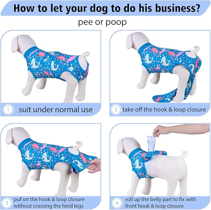 PetWarm Dog Recovery Suit After Surgery, Dog Bodysuit, Substitute E-Collar and Cone, Pet Surgery Recovery Suit, Female Male Dog Onesie for Spay Neuter, Dinosaur Pattern, Multi-Colored, 2XL