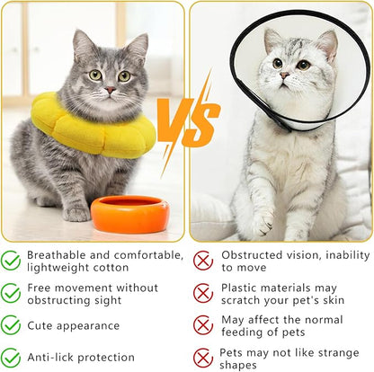 Sunflower Cat Recovery Cone, Adjustable Pet Elizabethan Collar for Cats &Puppy, Soft Cone for Cats After Surgery to Stop Licking, Cat Neck Pillow for Sleeping, Easy to Clean (Yellow, S)