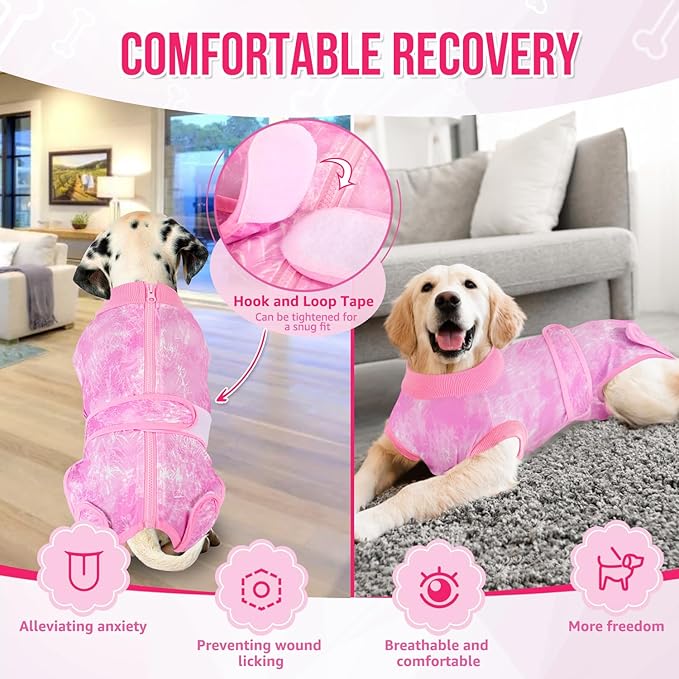 Lukovee Recovery Suit for Dogs, Zipper On Recovery Suit for Female Male Dog, Onesie Abdominal Wounds Cone E-Collar Alternative Prevent Licking Spay Recovery Suit (XXL,TPI)