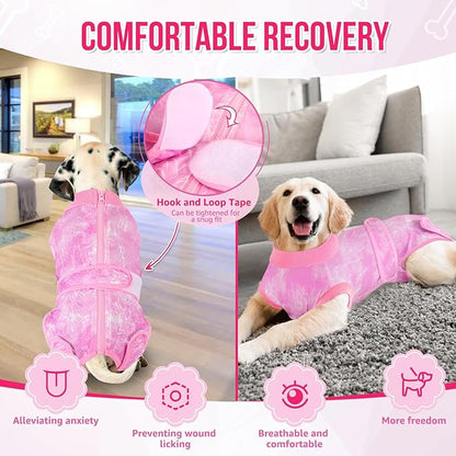 Lukovee Recovery Suit for Dogs, Zipper On Recovery Suit for Female Male Dog, Onesie Abdominal Wounds Cone E-Collar Alternative Prevent Licking Spay Recovery Suit (XXL,TPI)