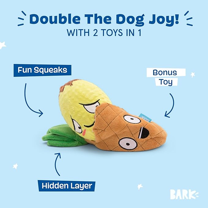 Barkbox Penny The Pineapple 2-in-1 Interactive Plush Dog Toy - Squeaky Dog Chew Toy with Crinkle Layers and Ball Inside - for Large Dogs and Puppies