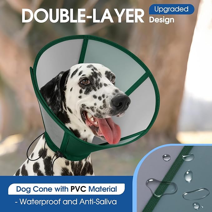 SUNFURA Dog Cone, Soft Dog Cones for Large Dogs After Surgery, Adjustable Cone for Dogs to Stop Licking, Pet E-Collar Alternative for Wound Healing, Green Large