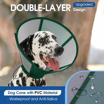 SUNFURA Dog Cone, Soft Dog Cones for Large Dogs After Surgery, Adjustable Cone for Dogs to Stop Licking, Pet E-Collar Alternative for Wound Healing, Green Large